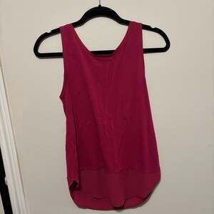 LOFT Pink Berry Mixed Media High-Low Tank Top with Chiffon Hem